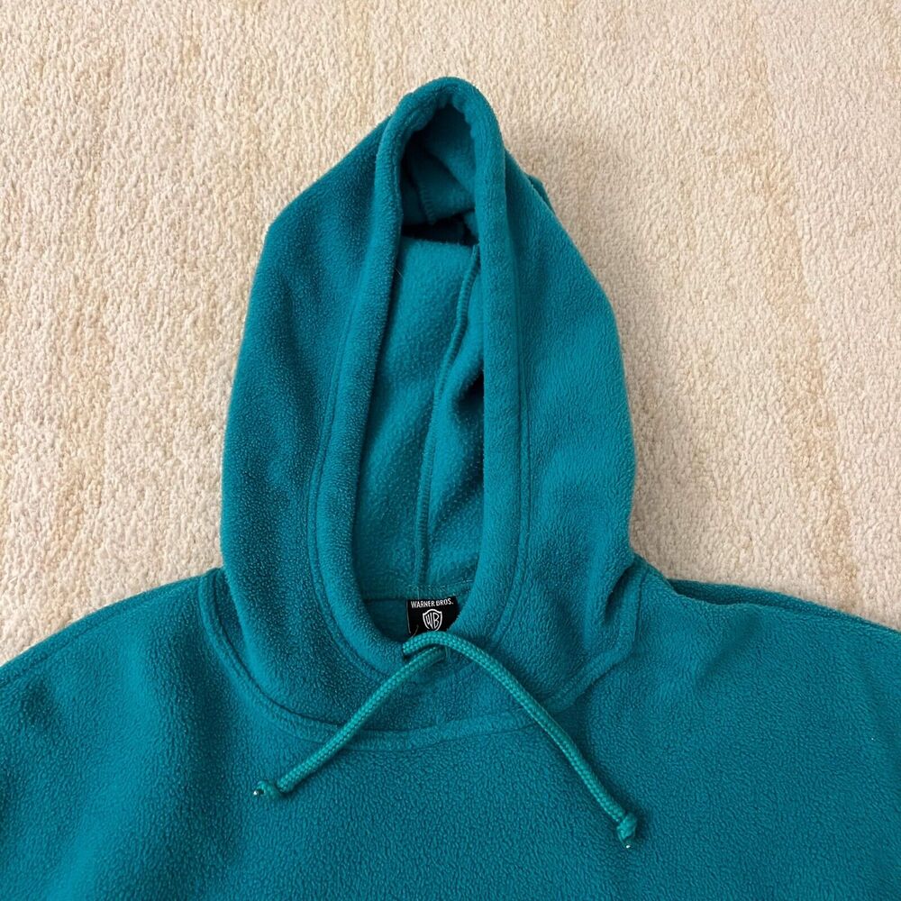 Looney Tunes Womens Large Bugs Bunny Fleece Hoodie Sweatshirt Teal Mitten Pocket - Picture 3 of 5
